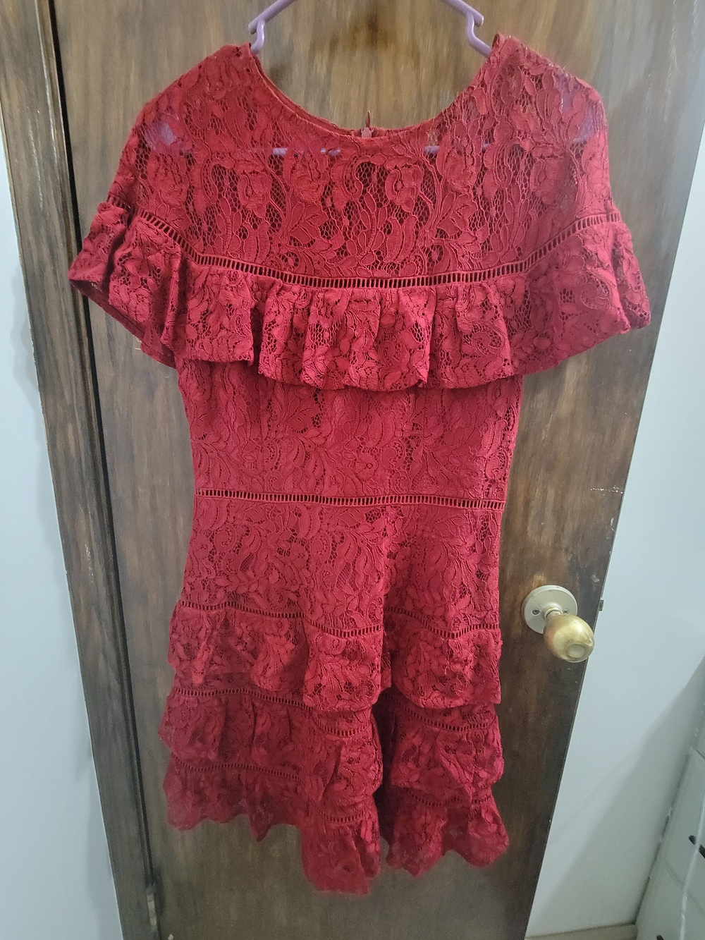 Bb Dakota Rsvp Red Lace Ruffled Mini Dress